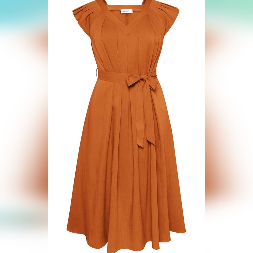 Glamorous Rust Midi Dress with Waist Tie